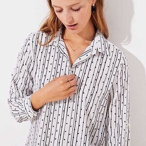 Loft Dot Stripe Utility Blouse Size Large